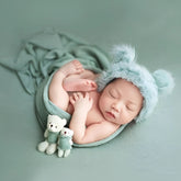 Baby Crochet Mohair Bonnet with Wrap and Teddy SR025 | Set of 3 | 3M | Turkish Blue
